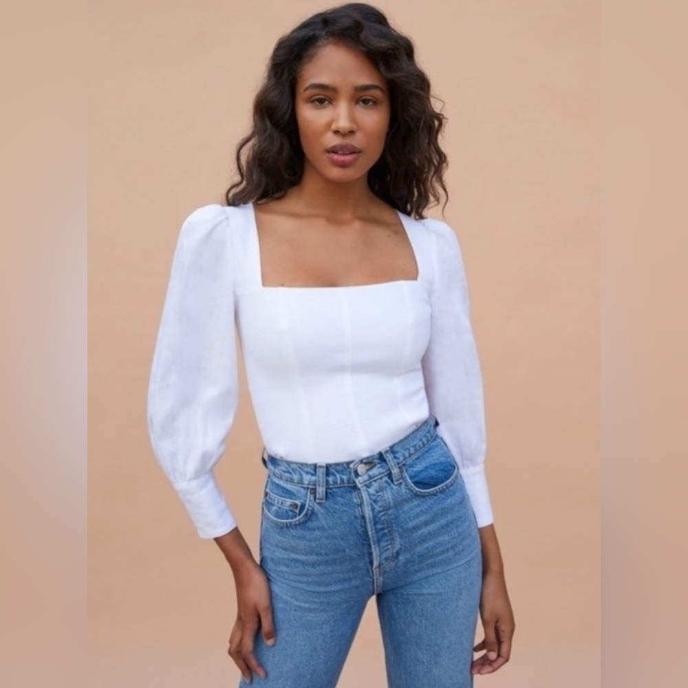 Reformation Stilton White Linen Top, 10